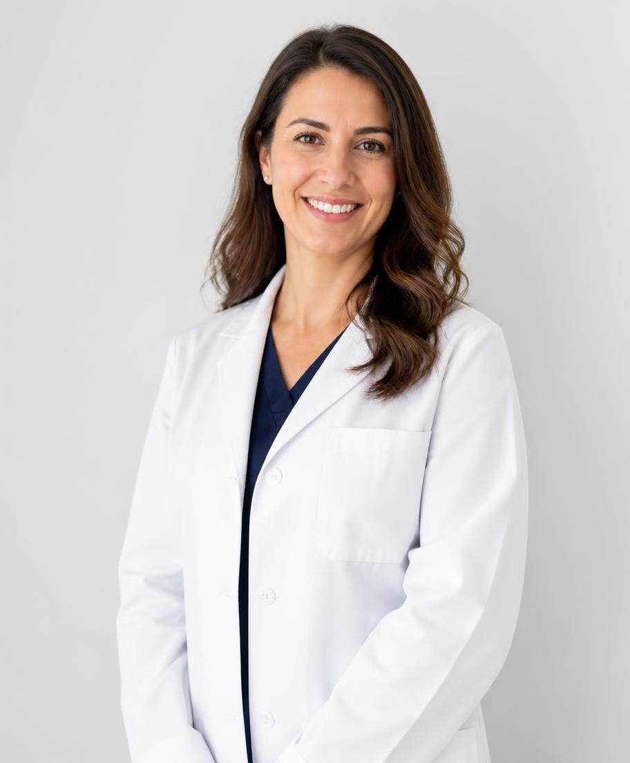 Miss Clara Vane, the MindMatch instructor character, in a lab coat